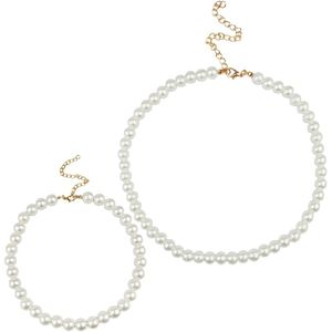 1 stuks Abs-imitatie parelketting en parelarmband vintage stijl - modieuze parel hand in hand bedelketting voor avondfeest, feest en bruiloft (wit) 34–41 cm