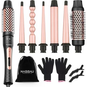 Nassauproducts® 6 in 1 Krultang met opzetstukken - Airstyler - Multistyler - Krulborstel - Keramische Haarkruller - 13 tot 32mm - Rosé goud