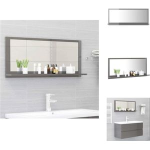 vidaXL Wandspiegel - Hoogglans grijs - 90 x 10.5 x 37 cm - Spaanplaat en acryl - Badkamerkast