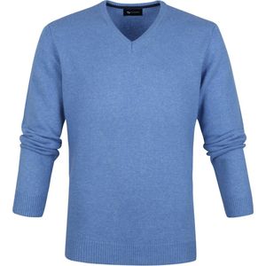 Suitable - Lamswol Trui V-Hals Blauw - Heren - Maat 3XL - Regular-fit