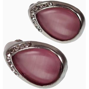 Druppelvorm Clip-on Oorbellen Dames - Oorclips met Roze Cabochon en Strass