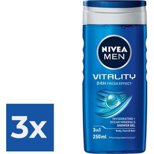 Nivea Men Douchegel Vitality Fresh 250 ml - Voordeelverpakking 3 stuks