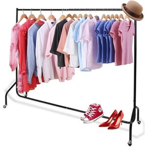 Kledingrek op wielen met 178 cm rail - Zware belasting kapstok voor snelle montage - Voor slaapkamer en kledingwinkel - 178 x 48 x 148 cm