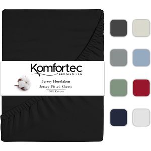 Komfortec Jersey Stretch Hoeslaken 90x200 cm - Fitted Sheet - Rondom Elastiek - 100% Katoen - Zwart