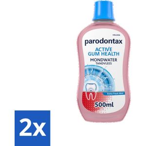 2 x Parodontax - Mondwater - Active Gum Health - Extra Fresh Mint - 500 ml - Mondwater - Tandvlees - Tanden - Tandplak - Fluoride