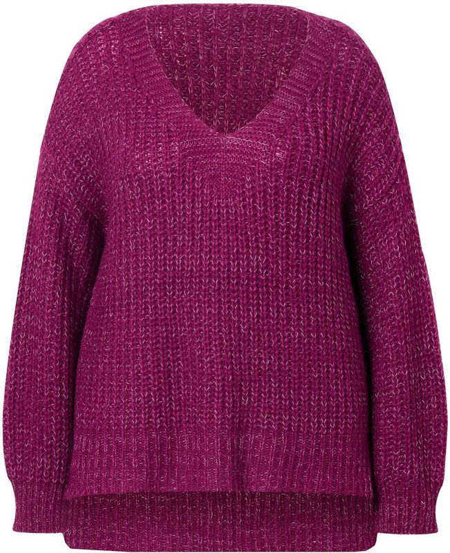 Janet & Joyce Janet & Joyce - Dames - Trui oversized V-hals - Fuchsia roze - Maat 42+