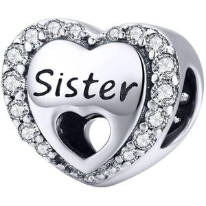Hart bedel sister zirkonia | zus bead | Zilverana | geschikt voor alle bekende merken | 925 zilver | moederdag