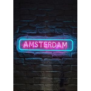 OHNO Neon Verlichting Amsterdam - Neon Lamp - Wandlamp - Decoratie - Led - Verlichting - Lamp - Nachtlampje - Mancave - Neon Party - Kamer decoratie aesthetic - Wandecoratie woonkamer - Wandlamp binnen - Lampen - Neon - Led Verlichting - Blauw