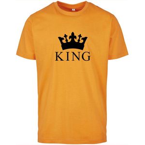 T-shirt Heren King - Maat L - Oranje - Zwart - Heren shirt korte mouw met tekst