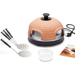 Emerio Pizzarette Origineel - 4 Persoons Pizza Oven - Handgemaakte Terracotta Koepel - 4 Geïsoleerde Bakspatels - RVS Bakplaat - Gourmetstel met Cool touch - PO-115985 900W