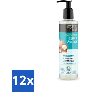 Organic Shop - Natural Nourishing Shampoo - Argan Hair & Amla - Herstellend en Voedend - 280 ml - Voordeelverpakking - 12 stuks