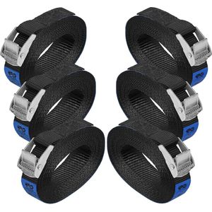 Sjorband spanband bevestigingsband met klemgesp - zwart, beschikbaar in verschillende lengtes en hoeveelheden - draagvermogen tot 250 kg DIN EN 12195-2, 6 stucks 2.5 cm x 2.5 m