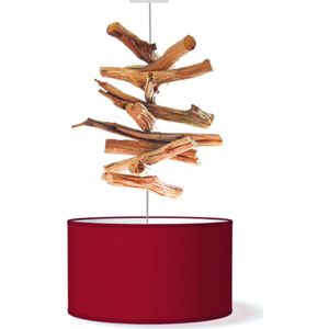 Houten boomstronk hanglamp (kap rood)