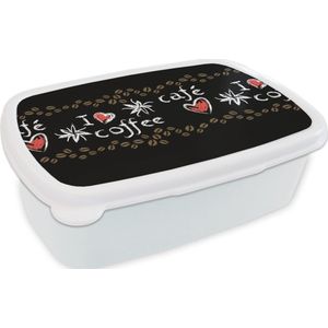 Broodtrommel Wit - Lunchbox - Brooddoos - Koffie - Patronen - Love - 18x12x6 cm - Volwassenen