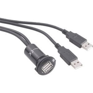 Dubbele USB-inbouwbus 2.0 Bu - Inbouw USB-06-BK 2x USB-bus Type A Naar 2x USB-stekker Type A met 60 cm Kabel 1229322 TR