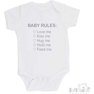 100% Katoenen Romper ""Baby rules"" Unisex Katoen Wit/grijs Maat 62/68