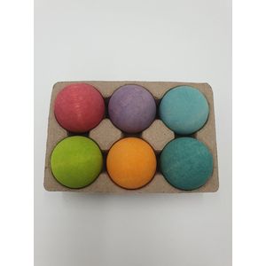 Houten ballen in doosje - Pastelkleuren - 6 stuks - Open einde speelgoed - Educatief montessori speelgoed - Grapat en Grimmsstyle