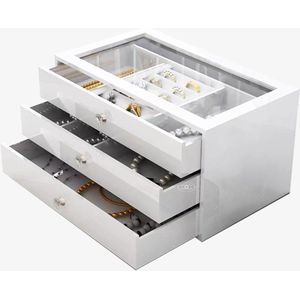 Sieradendoos - Wit - Acryl - Sieraden Organizer - Met 3 Lades - Velvet Onderkant