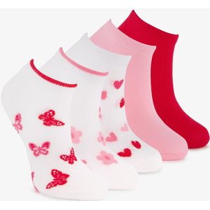 5 paar meisjes sneakersokken roze met hartjes - Maat 35/38