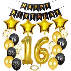 Joya Party® 16 jaar verjaardag feest pakket | Versiering Ballonnen voor feest 16 jaar | Sweet Sixteen Versiering | Ballonnen slingers opblaasbare cijfers 16