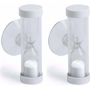 Badkamer Zandlopers 2x - Handige witte zandlopers met zuignap voor de douche of tandenpoetsen - 2 minuten timer - Afmeting: 2 x 6 x 2,5 cm