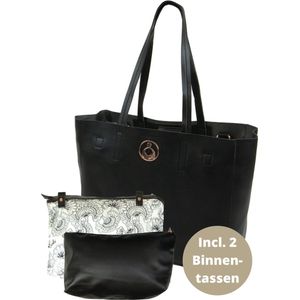 Grote Zwarte Luiertas Schoudertas Avoca Tote Coal - Uitneembare Binnentassen - Lederlook