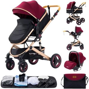 Rustive Luxe Kinderwagen 3 in 1 - Kwalitatieve Buggy - Multifunctioneel - Inklapbaar - Incl. Autostoel - Rood