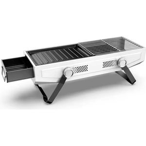 2 in 1 compact BBQ wit - GrillMaster Compact Series - BBQ Grill & Roker - Wit - Ruimtebesparend - Verstelbare Ventilatie - Draagbaar