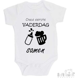 100% Katoenen Romper ""Onze eerste vaderdag samen"" Unisex Katoen Wit/zwart 68/74
