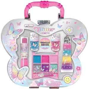 Kinder Make-up Set – Glitter Oogschaduw Palet + Lipgloss + Lipstick + 2 Nagellakken – Veilig Cosmeticaspeelgoed