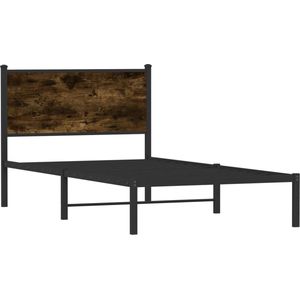 vidaXL - Bedframe - zonder - matras - metaal - gerookt - eikenkleurig - 100x190 - cm