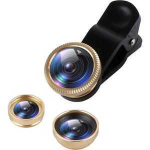 DrPhone PiX - 180° Lens Universele Premium 3 in 1 Fish Eye Lens - Macro Lens / Wide Lens / Fish Eye lens Kit - Goud