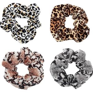 Scrunchie leopard set van 4 | set | elastiek | satijn | fluweel | haarwokkel |  haarelastiek | snake | luipaard | panter | scrunchies