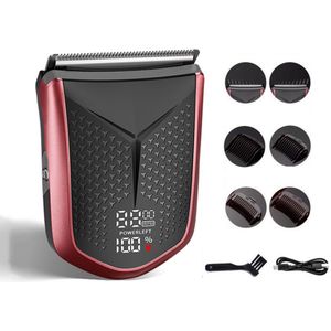 Tondeuse-All-in-One Precisietrimmer, Apparaat voor Gezicht en Hoofd-4 Lengtestanden (2-15 mm)-Waterdicht-Zelfslijpende Mesjes-Draadloos-Batterij Indicatie USB oplaadbare 120 min batterijduur (Rood)