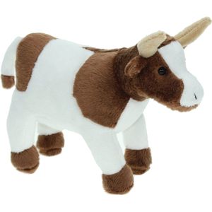 Pluche knuffel dieren Koe bruin/wit van 23 cm - Speelgoed boerderij knuffels - Cadeau voor jongens/meisjes