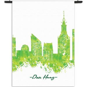 Velours Wandkleed Skyline Den Haag Watercolor Paint Rechthoek Verticaal M (125 X 90 CM) - Wandkleden - Met roedes