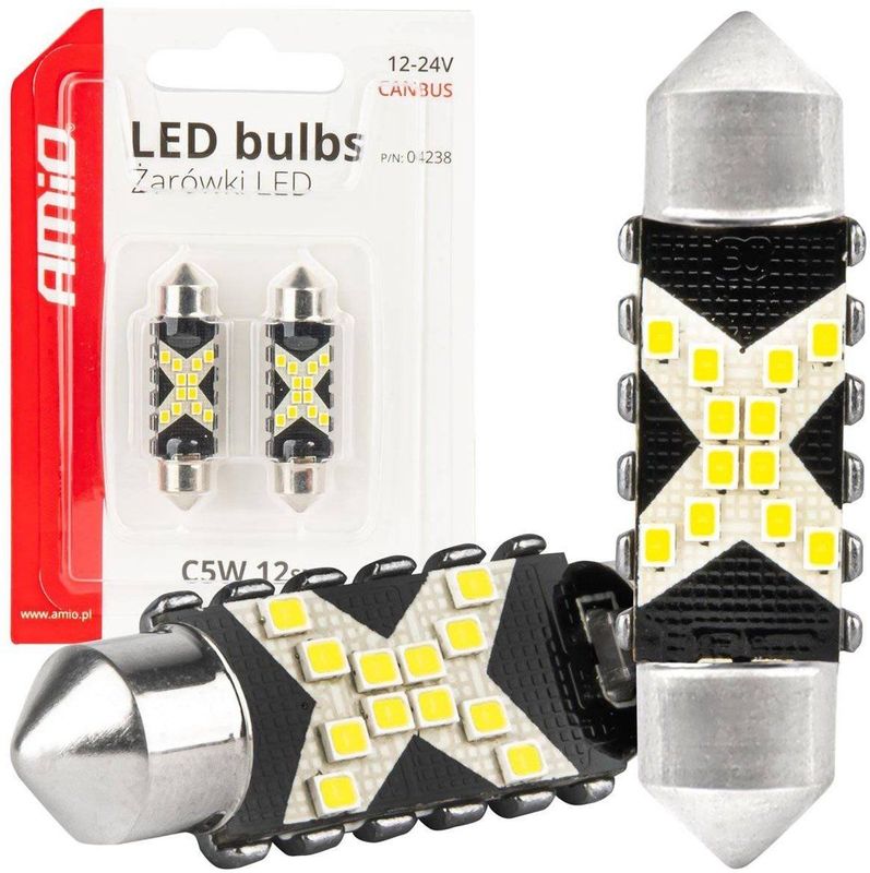 AMiO - LED CANBUS Lampen - Wit - 12SMD Festoon C5W - 41mm - 12/24V