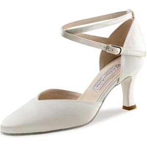 Werner Kern Betty Bruidsschoenen Wit Satijn - Suede zool voor binnen - Flare hak 6,5 cm - Witte Dansschoenen Dames - Dichte Neus - Werner Kern Bridal - Wit - 34