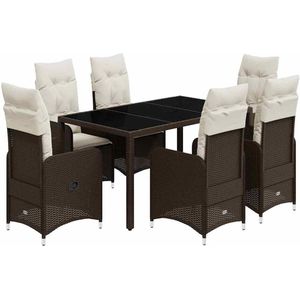 The Living Store 7-delige Bistroset met kussens poly rattan bruin - Tuinmeubleset - Bistroset - Lounge Set - Buitendecoratie - Poly Rattan