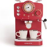 CREATE - Koffiemachine Express - Rood - Gemalen koffie - Espresso - Cappuchino - Machiato - Americano - THERA MATT RETRO