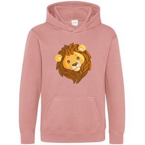 Pixeline Hoodie Leeuw Face roze 7-8 jaar - Pixeline - Trui - Stoer - Dier - Kinderkleding - Hoodie - Dierenprint - Animal - Kleding