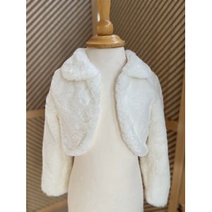 Bolero meisjes-luxe feestjasje-imitatie bontjas-effen vest-prinsessen jas-kunstbont- zacht imitatiebont-nep bont-lange mouwen-korte vestje-bruidsmeisjes-bloemenmeisjes-communie-trouwfeest-bruiloft-fotoshoot-kleur wit-5-6 jaar