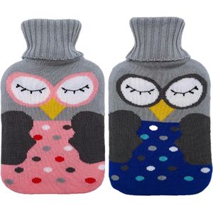 Gebreide warmwaterkruik overtrek 1 liter - Afneembare en wasbare warmtezak - Voor volwassenen en kinderen - Roze en blauw