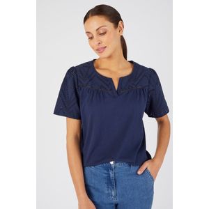 Damart - T-shirt met Engels borduurwerk van zuiver katoen - Dames - Blauw - L