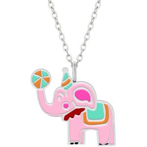 Zilveren ketting meisjes | Zilveren ketting met hanger, roze circusolifant