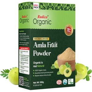 Radico ORGANIC AMLA 100% Natuurlijke BIO Organic Vegan Haargroei, Anti-Haaruitval, Anti-Vergrijzing, Care, Volume, Voedende Poeder Haarmasker en Shampoo 2 in 1 met ECOCERT 100g