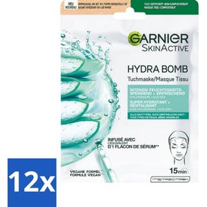 12 x Garnier - SkinActive - Hydrabomb Tissue Masker - Hyaluronzuur & Aloe Vera - Super Hydraterend - 1 Gezichtsmasker - Hydraterend Masker - Hyaluronzuur - Aloë Vera - Gezichtsmasker - Droge Huid