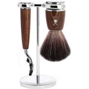 MÜHLE -Scheerset 3-delig- Black Fibre en Gillette Mach3 - Handvatten Essenhout -Rytmo