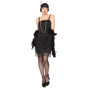 Karnival Costumes 20's Party Jaren 20 Stralende Zwarte Flapper Jurk Charleston Kostuum Carnavalskleding Dames Carnaval - Polyester - Zwart - Maat XL - 3-Delig Jurk/Handschoenen/Hoofdband