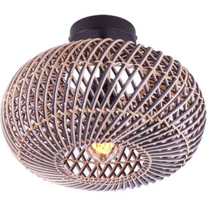 Rotan plafondlamp Stripes | 1 lichts | zwart / naturel | rotan / metaal | Ø 30cm | eetkamer / eettafel / woonkamer lamp | modern / landelijk design